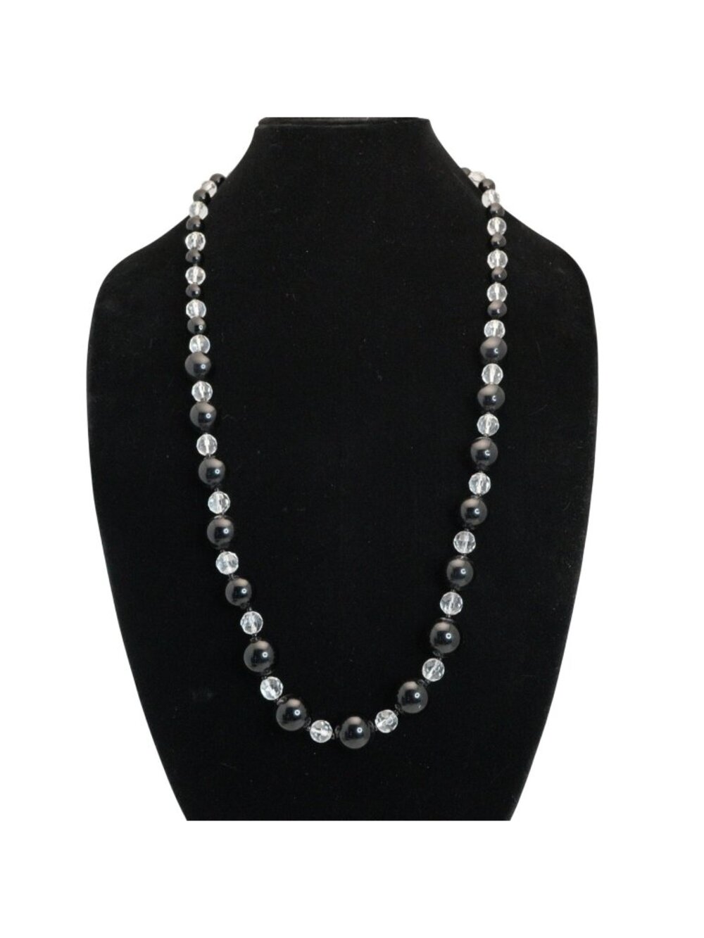 Vintage Joan Rivers Graduated Black Clear Faceted Opera Necklace Gold Tone